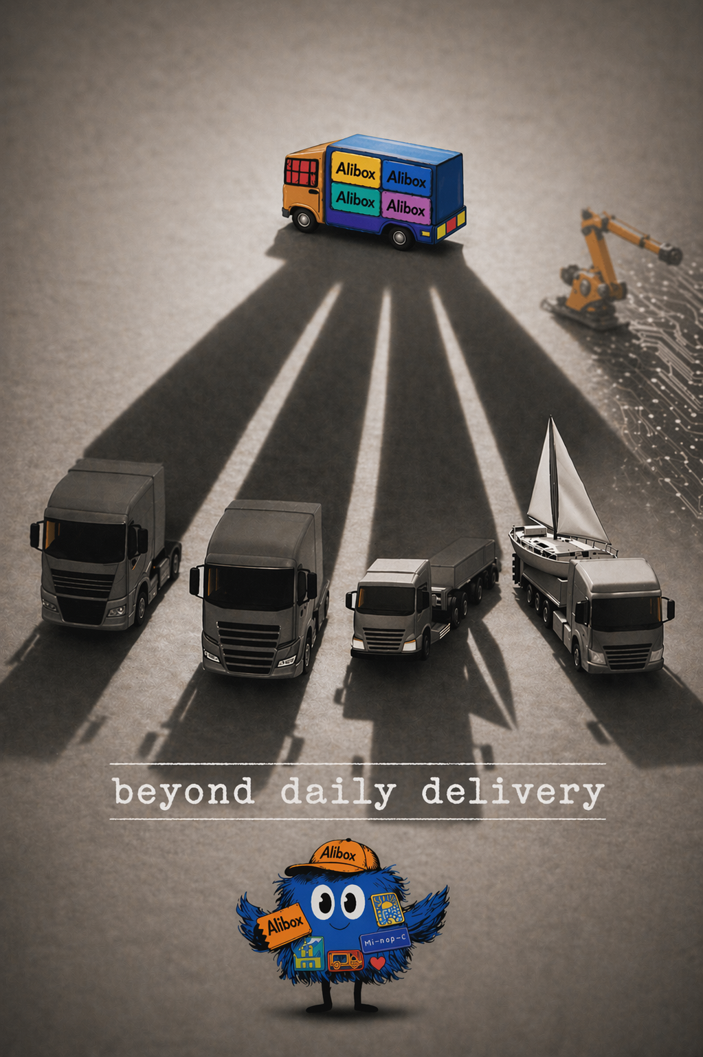 Manifesto illustrato Alibox Beyond Daily Delivery